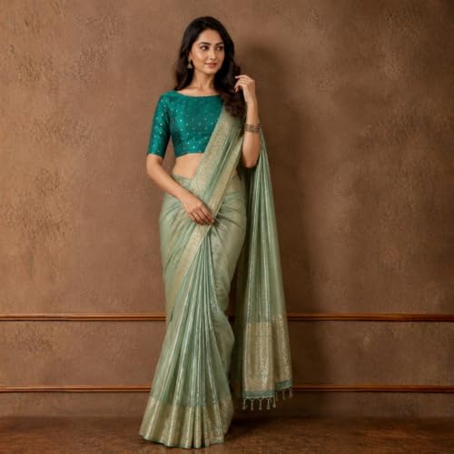Image of Studio Shringaar Women Cotton Silk Silky Brocade Readymade Elbow Length Sleeves Saree Blouse Choli