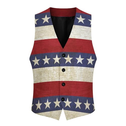 Vintage USA Flag with Stripes And Stars Men's Suit Vest Slim Fit V-Ncek Waistcoat Business Casual Vest4