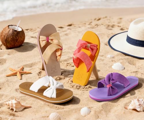 Image of KuaiLu Womens Dressy Bow Sandals Arch Support Yoga Foam Cushion Comfortable Walking Slides Open Toe Summer Beach Indoor Outdoor Slippers