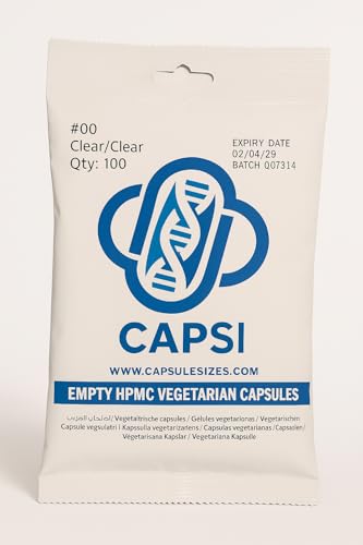 CAPSI Gélules Végétales Vides HPMC Taille 00 – 100 Pièces – Gélules Transparentes à Remplir – Vegan, Casher et Halal