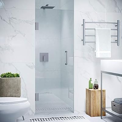 ANZZI 72" x 24" Frameless Shower Door in Brushed Nickel,Water Repellent Glass Shower Door with Seal Strip Parts and Handle, 3/8 Glass Hinged Shower Door with Handle (SD-AZ09-01BN)