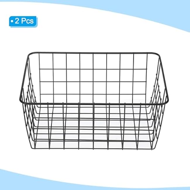 PATIKIL Kitchen Wire Basket, 2 Pack 11L 9W Pantry Organization Metal Storage Organizer Household Refrigerator Bin with Handles for Cabinets Closets Bedrooms, Black