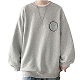 [Zon Smaids] [ゾンスマイズ] トレーナー ゆったり クルー ネック トップス カットソー ロゴ 無地 スウェット パーカー 秋 春 冬 メンズ (グレー, 5XL)