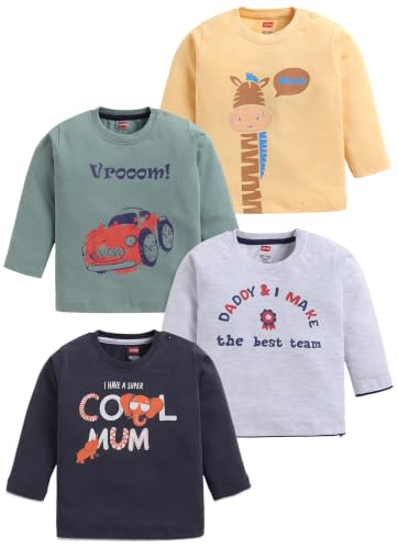 Image of LuvLap Baby Boys Regular Fit 100% Cotton Full Sleeves Boys T-Shirt Set Pack of 4