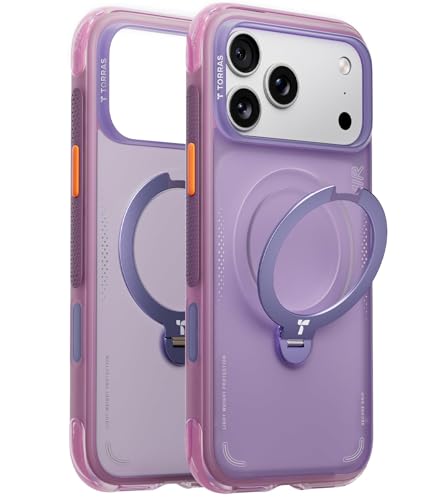 Image of TORRAS Ostand Q3 Air Original for iPhone 17 Pro Case, 360 Magnetic Stand, MagSafe Compatible, Airbag Mil-Grade Protection, Camera Control Button, Shockproof for 17 Pro Cover, Aurora Purple