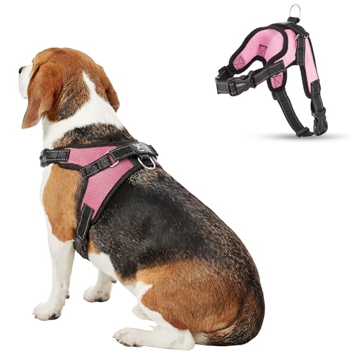 Copatchy No Pull Reflective Adjustable Dog Harness With Handle- Comfortable Soft All Weather Mesh, Easy On Puppy Harness For Small Medium and Large Dogs (Pink) Medium