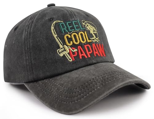 Image of Funny Reel Cool Papaw Hat for Men, Adjustable Cotton Embroidered Grandpa Baseball Cap