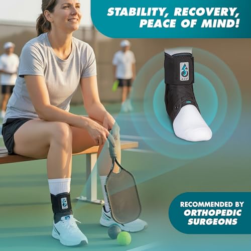 med spec aso ankle stabilizer medium black  ankle brace for sprained ankle and peroneal tendonitis orthopedic ankle support for men women adults teens and kids sports injury recovery 264014