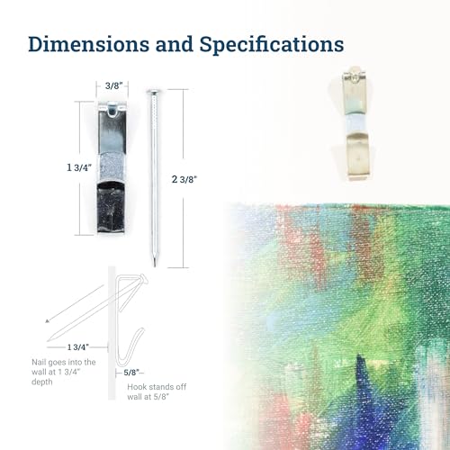 PHS 100 lb Picture Hangers for Drywall - Heavy Duty Mirror and Picture Hanging Hooks with Nails - Professional Frame Hardware Kit for Wall Art - 10 Pack