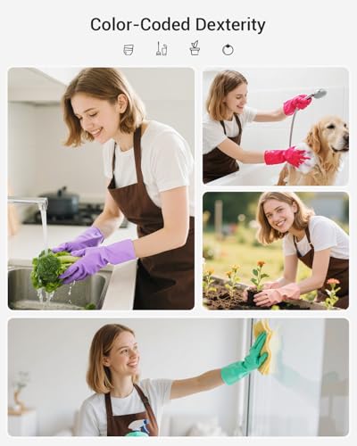 ThxToms 4 Pairs Latex Free Cleaning Nitrile Gloves, Reusable Rubber Free Gloves for Washing Dishes and Household Cleaning, Flexible Long-lasting and Non-Slip (Medium, Pink+Green+Purple+Rose Red) - Thumbnail 3