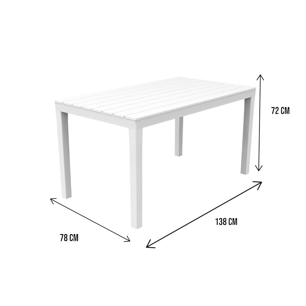 Dmora - Tavolo da esterno Vasto, Ripiano rettangolare da pranzo, Tavolo da giardino indoor e outdoor multiuso, 100% Made in Italy, 138x78h72 cm, Bianco