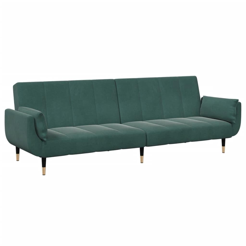 Sofá cama de 2 plazas con reposapiés de terciopelo verde oscuro