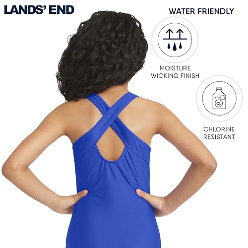 Image of Lands' End Girls' UPF 50+ Stretch Crisscross Back One Piece Swimsuit