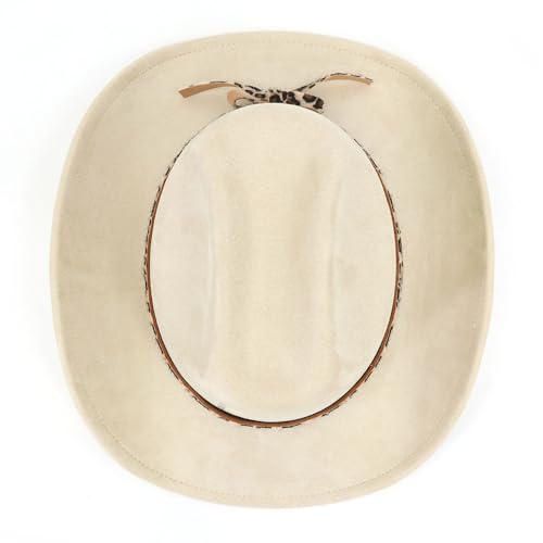 Image of Classic Suede Cowboy Hat for Adult Wide Brim Western Cowgirl Hat Women Fedora Hat with Leopard Print Hatband