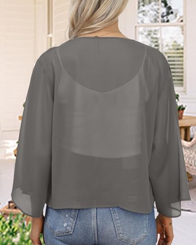 Image of Womens Summer Tops Short Shrugs Kimono Cardigans Casual Chiffon Bolero Jackets 2026