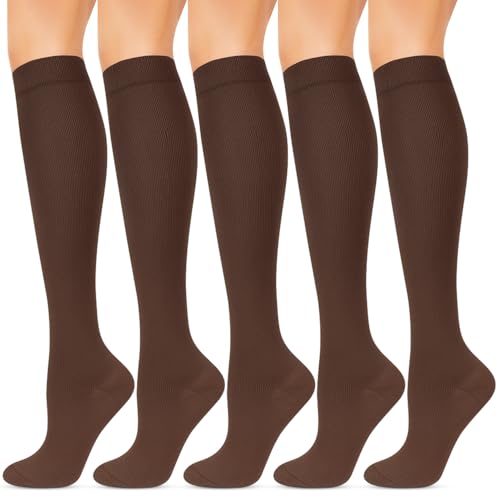 Image of Wide Calf Compression Socks for Women & Men - 5 Pairs Plus Size 15-20 mmHg Graduated Knee High Compression Socks for Travel, Nurses, Pregnant Women, Running, Hiking & Everyday Wear