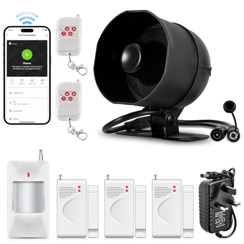 Kit d'alarme sans fil Wi-Fi pour porte de garage, abri de jardin, maison, hôtel, magasin, appartement, sirène résistante aux intempéries avec...
