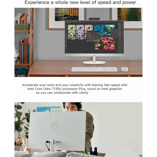 Image of HP 27 inch FHD Touchscreen All-in-One Desktop, Intel Core Ultra 7 255U (Up to 5.2GHz), 32GB DDR5 RAM, 1TB Storage (512GB PCIe+500GB External Drive), Wi-Fi 6, USB-C, Wireless KB & Mouse, Windows 11