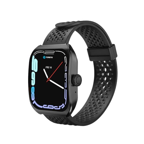 Image of Toreto Eclipz Arc Smartwatch with 1.81 inch IPS Display, Bluetooth Calling, IP67 Water Resistance, 22mm Silicone Strap, 12-Day Battery, iOS & Android Compatible (Graphite Black)