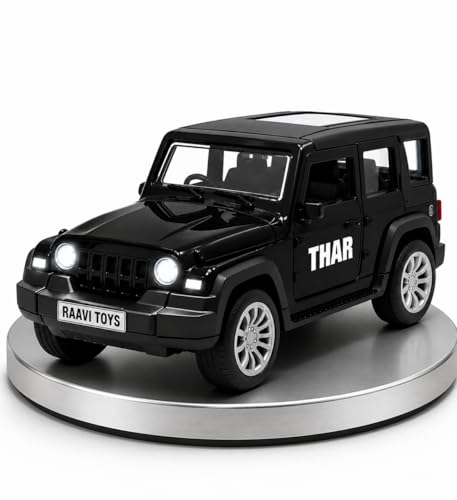 Image of Thar Roxx 1:32 Scale DieCast Metal Pull Back Action Openable Doors, 4x4 Thar Premium Car Toy with Lights and Music for Kids,Gift 2+yrs Girls & Boys (Thar 1:32 Scale Black)