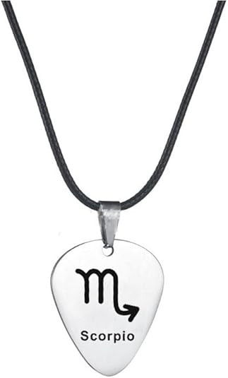Men's Stainless Steel Jewelry Creative Zodiac Sign Guitar Plectrum Pendant Necklace Horoscope Jewelry
