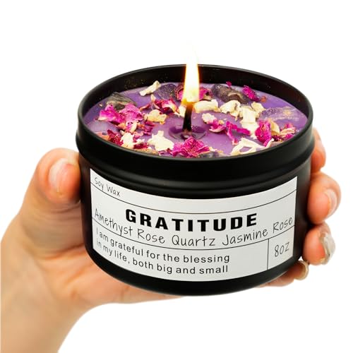 Gratitude Candle Thank You Gift Appreciation Gift for Her Self Care Meditation Spiritual Crystal Candle. (8oz)