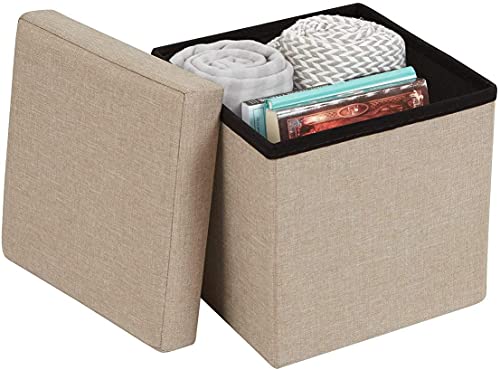 Image of ABTRIX with AB Fabric Folding Organizer Storage Ottoman Bench Footrest Stool Coffee Table Cube, Indoor Toys Chest Stool,Quick&Easy Assembly,22L Capacity,Padded (30X30X30 Cm,Beige)