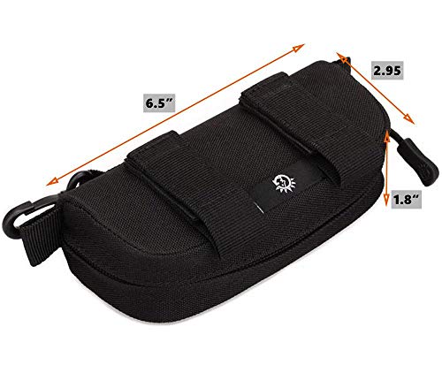 JADEDRAGON Eyeglasses Hard Case Anti-Shock Molle System Zipper Sunglasses Pouch Sunglasses Bag Cases Eye Glasses Box Holder with Clip (Black), Large
