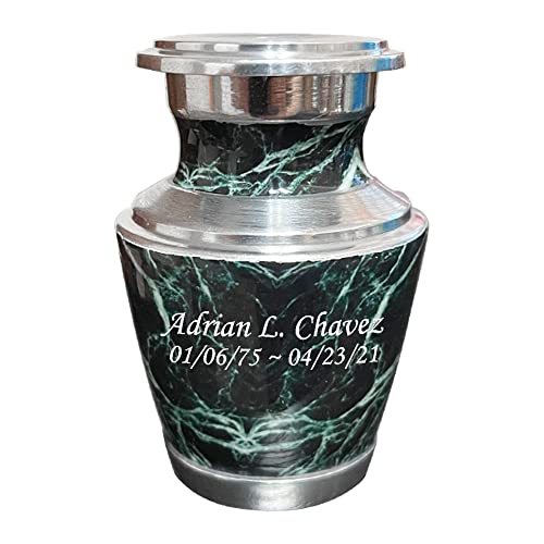 Cremation Urn, Urns for Human Ashes, Personalized Marble Finish Metal Funeral Urn with Velvet Bag (Green Keepsake)