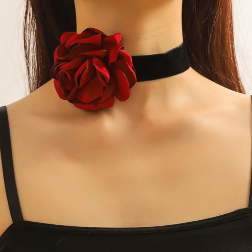 Flower Necklaces for Women Red Rose Choker Necklace for Women Black Velvet Choker Necklace Floral Choker Necklace Spring Summer Necklace Flower Jewelry2