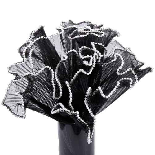 CABODYALS 2 Rolle 7.32 m Schwarzes Netz Floridnpapier Doppelt Gewellter Perlenrand Zerknittertes Durchsichtiges Organza Floridngeschenkpapier Für Floridnsträuße Hochzeiten Valentinstag Muttertag Jahre