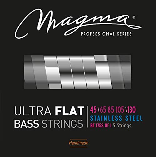 Magma Ultra Flat Electric Bass Guitar Strings - 5 String - Medium Gauge Stainless Steel Strings - Long Scale 34 inch 5 String Set 45-130 gauges (BE175SUF) - 1 Set Bass Strings
