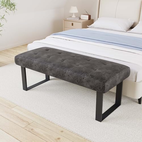 Image of JIEXI 45.3 inch Button Tufted PU Leather Bench Footstool with Metal Legs