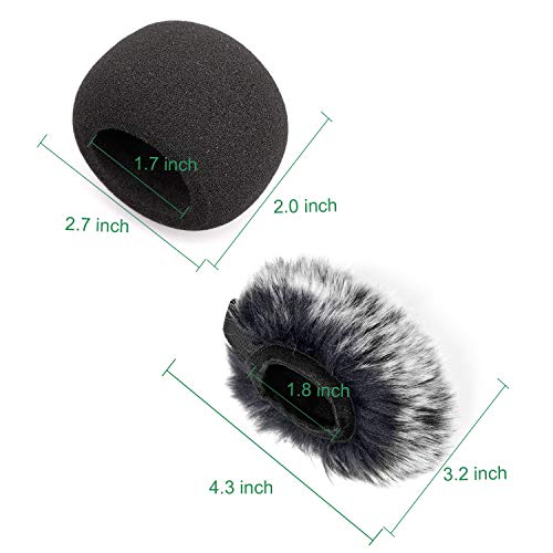 ChromLives H1 Windscreen Microphone Furry Windscreen Muff Wind Cover + Foam Microphone Windscreen Cover for Zoom H1 H1n Apogee Mic and More, Furry & Foam 2Pack