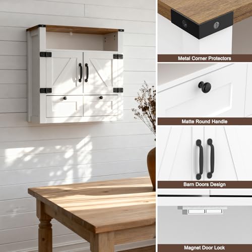 Image of M METERXITY 23.6 inch W Farmhouse Bathroom Wall Cabinet with Mirror, Wall Mount | Over the Toilet Storage, Wooden Medicine Cabinet with Barn Doors, Space Saver, Kitchen, Laundry, Entrance,White Walnut