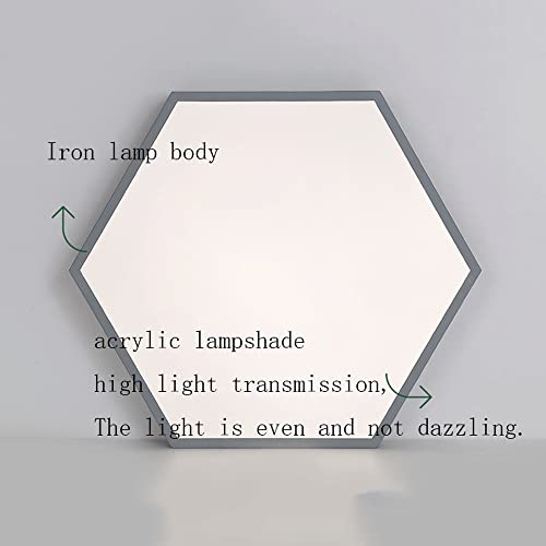 Lustre LED mince plafonnier hexagonal gris 50cm chambre 6000K - 6