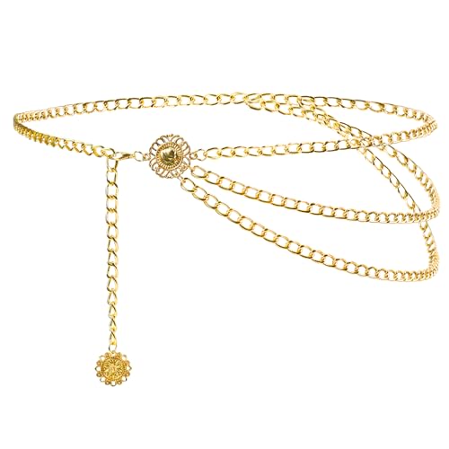Waist Chain Belts for Women Fashion Adjustable Multilayer Metal Gold Belly Chain Belt for Dress Jeans Short Skirt