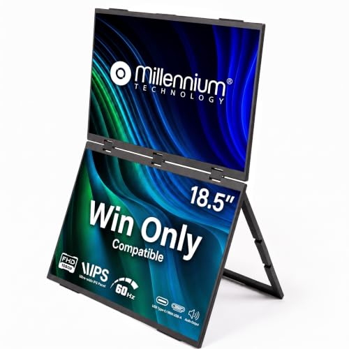 18.5" Tri-Screen Portable Foldable Dual Monitor with Single Wire ...