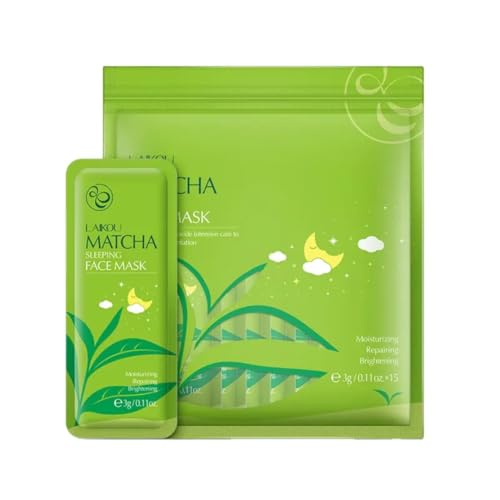15 x Matcha Green Tea Sleeping Face Masks with Hyaluronic Acid | Moisturising & Repairing Night Cream | Travel Moisturiser Daily Skincare Set, 3g Each