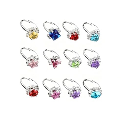 Kinderringe Mädchen Kinderschmuck Prinzessin Schmuck Set Verstellbare Verkleiden Edelstein Ring 12 Stück Kinder Ringe Farbmischung