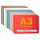 TrueIsland 50 Sheets A3 Coloured Card 300 GSM/110 LB Thick Construction Paper 42 x 29.7 CM Cardstock Paper for Card Making Arts Crafts
