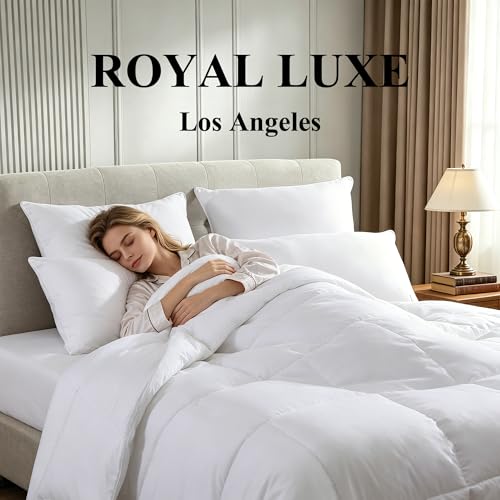 Image of Royal Luxe Goose Feather Down Fiber Comforter - Queen Size Duvet Insert, 100% Cotton Cover All Season Comforter Ultra Soft Luxurious Hotel Bedding, 90 inchx90 inch