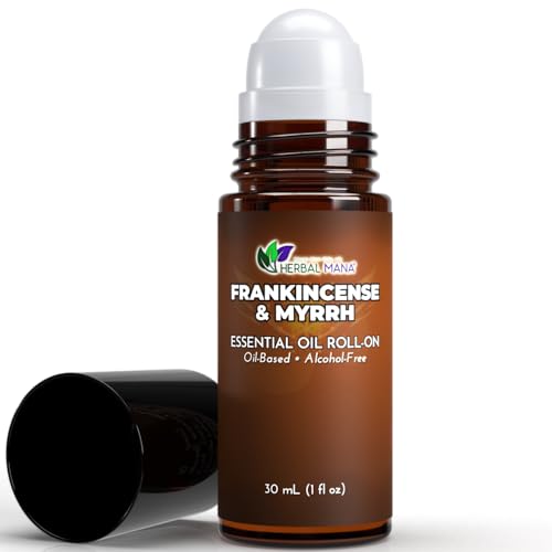 Frankincense & Myrrh Essential Oil Roll-On 30 mL (1 fl oz) Pre-Diluted Aromatherapy Rollerball in Fractionated Coconut Oil (FCO) Alcohol-Free Pulse Point Oil Roller
