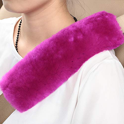 Image of OGLAND 2 Pack Sheepskin Car Seat Belt Cover Pads | Wool Seatbelt Cushions