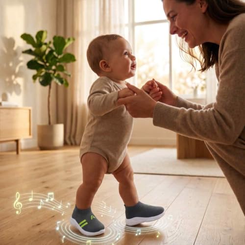 Image of Infant Shoes for Baby Boys & Girls | Musical Sound Walking Shoes | First Walker Shoes for Toddlers | Lightweight Breathable Knit Sneakers | Soft Sole Comfortable Slip On Shoes for Newborns, Babies & Kids