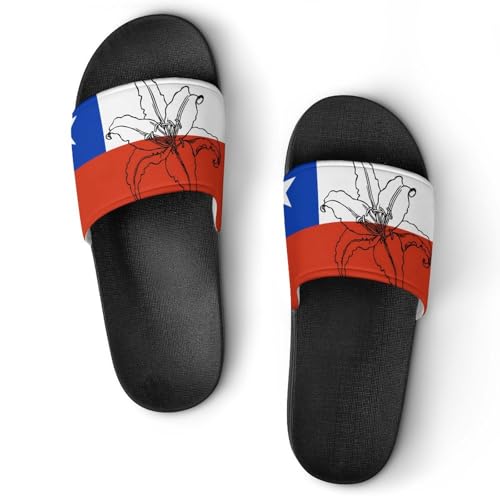 Chile Chilean Flag Lily Flowers Men's Bathroom Slippers Shower Indoor Home Beach Outdoor Shoes for Women