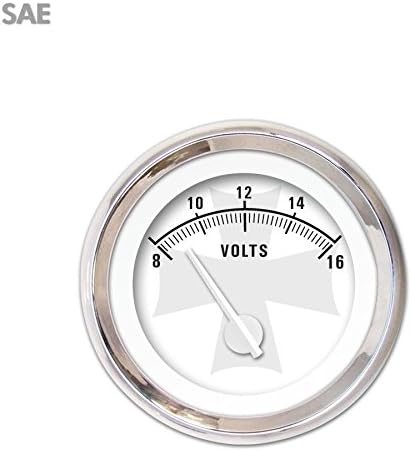 Aurora Instruments3491 Iron Cross White SAE Volt Gauge (White Modern Needles, Chrome Trim Rings, Style Kit DIY Install)