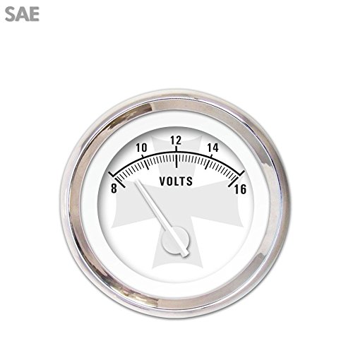 Aurora Instruments3491 Iron Cross White SAE Volt Gauge (White Modern Needles, Chrome Trim Rings, Style Kit DIY Install)