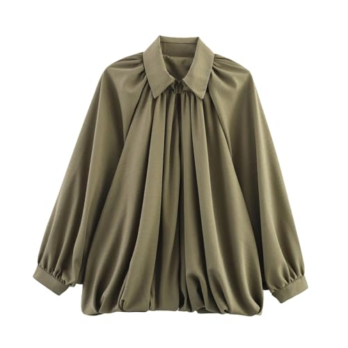 Womens Bomber Jacket Casual Batwing Sleeve Lapel Collar Zip Shirts Oversized Bubble Hem Jackets2
