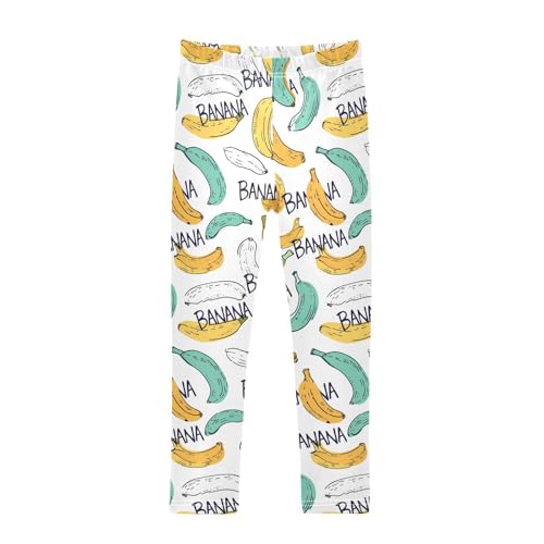 ALAZA Girls' Leggings Children's Yoga Pants Skinny Printed Dance White Green Yellow Bananas Comfortable 4T